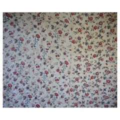 Antique Pretty Floral Block Printed Large Quilt French, 18th Century