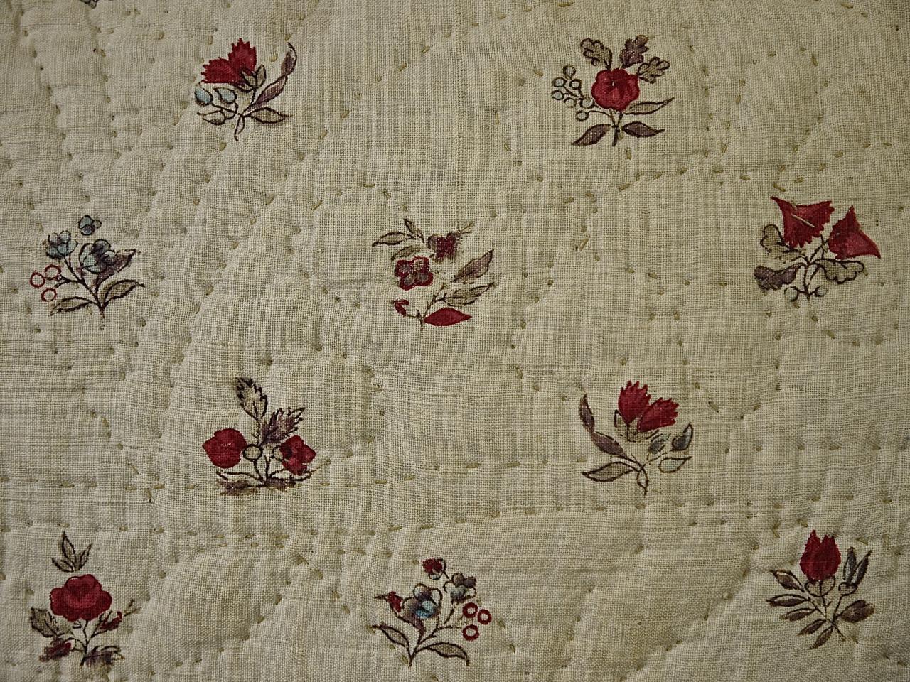 French Provincial Pretty Floral Block Printed Pillow French, 18th Century