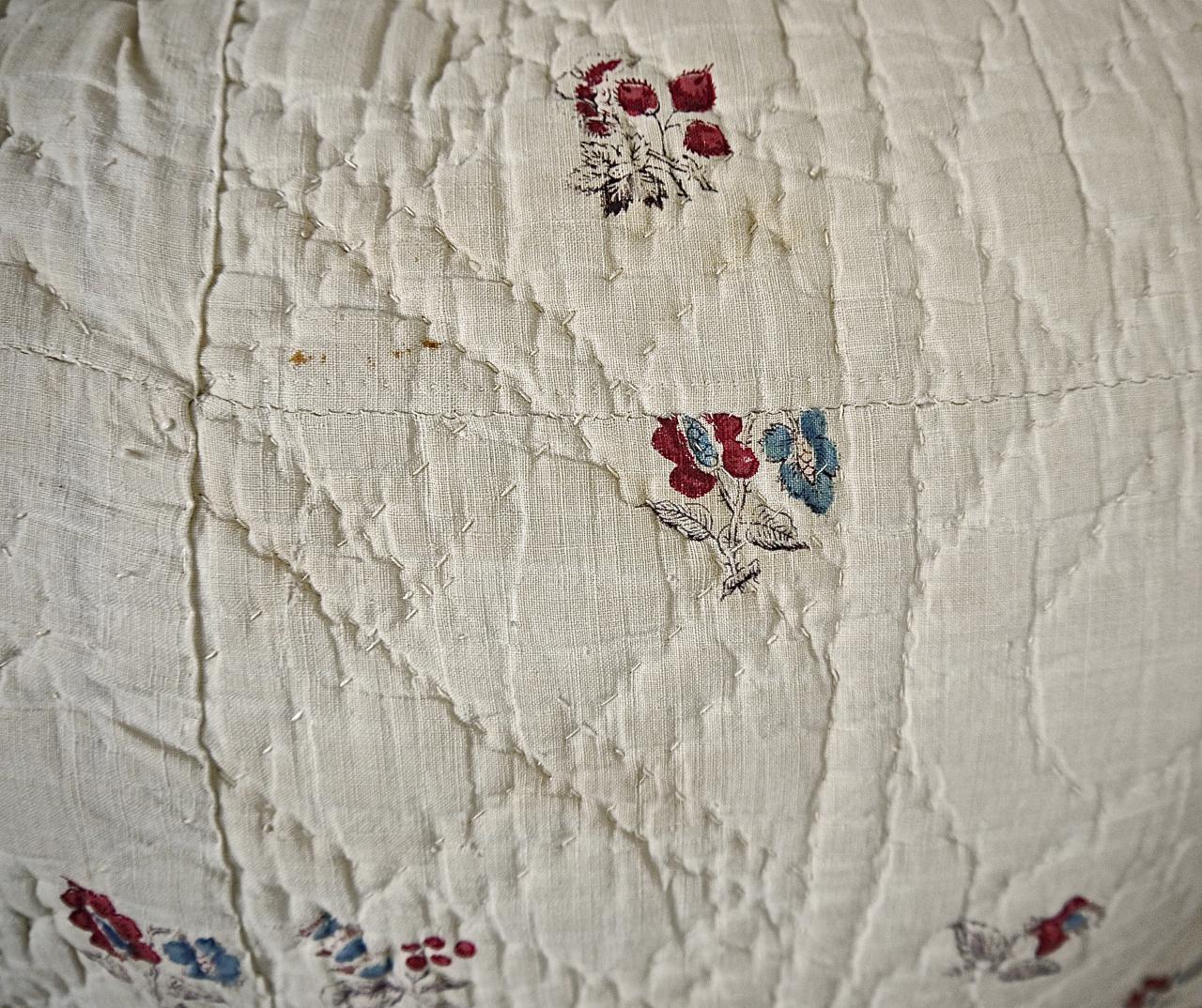 Quilted Pretty Floral Block Printed Pillow French, 18th Century