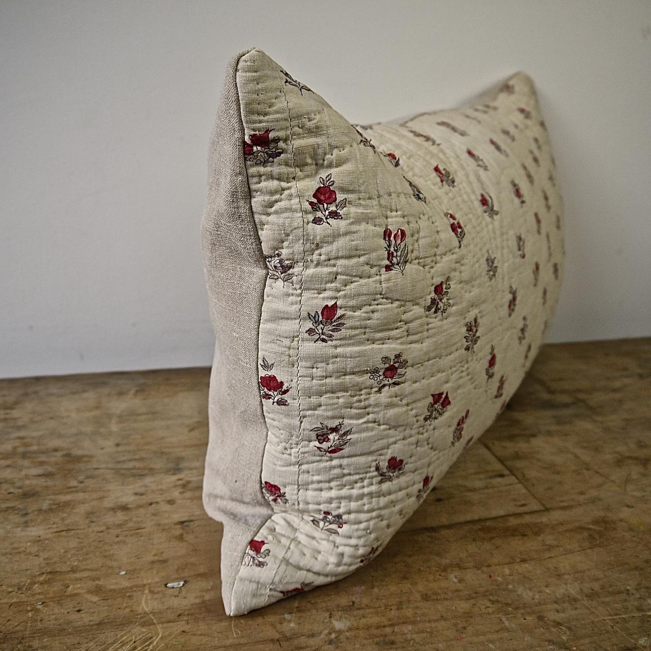 Pretty Floral Block Printed Pillow French, 18th Century In Good Condition In London, GB