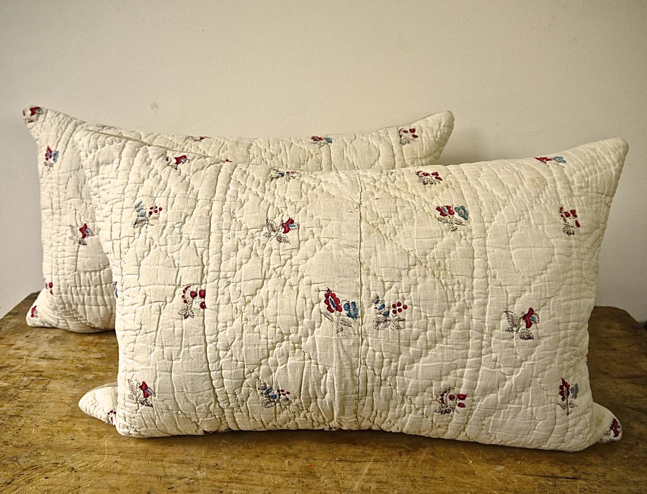 Cotton Pretty Floral Block Printed Pillow French, 18th Century