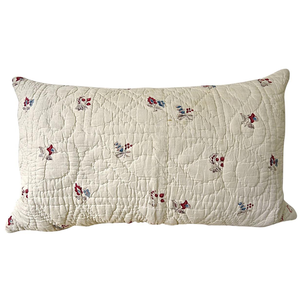 Pretty Floral Block Printed Pillow French, 18th Century