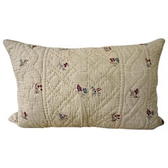 Antique Pretty Floral Block Printed Pillow French, 18th Century