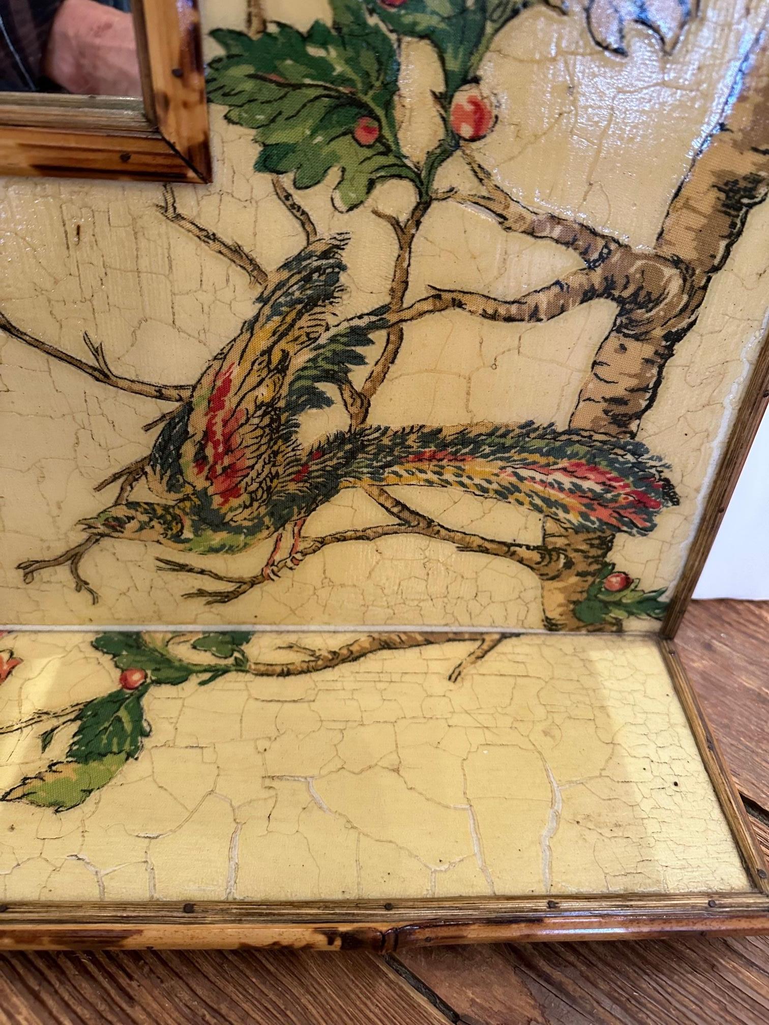 Pretty Floral Decorated Lillian August Decoupage Vintage Mirror In Good Condition In Hopewell, NJ
