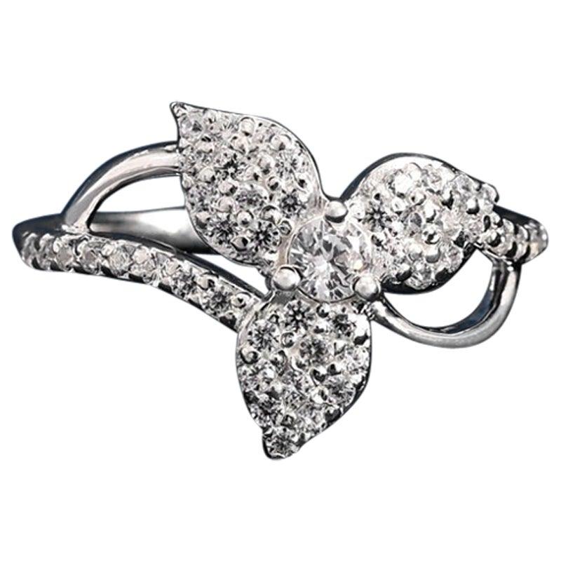 Pretty Flower Shaped Moissanite Ring 925 Sterling Silver Wedding Gift For Her.