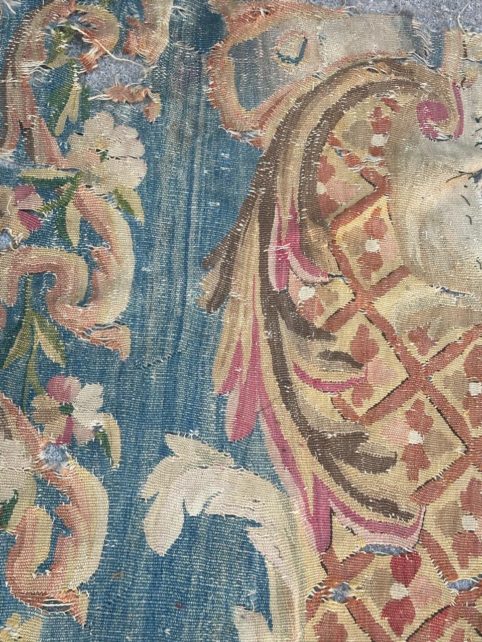 Antique large fragment from a corner of the border of an very old French Aubusson rug with beautiful design and nice colours, for using as you want !

✨✨✨

