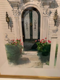 Pretty Framed Original Watercolor of Nantucket Doorway