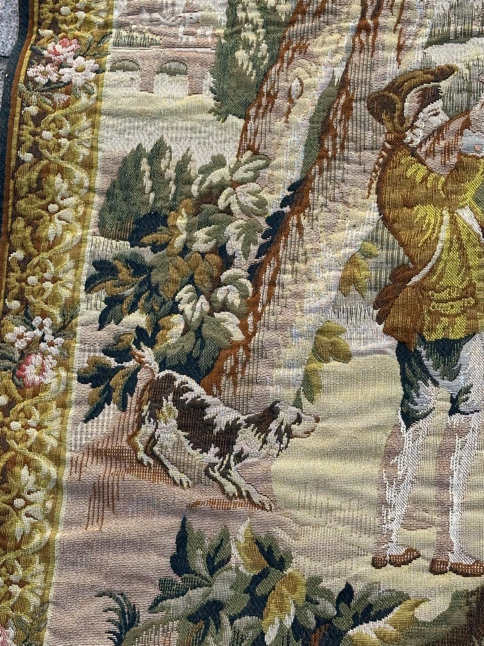 Grazioso arazzo jacquard Halluin francese in stile Aubusson 