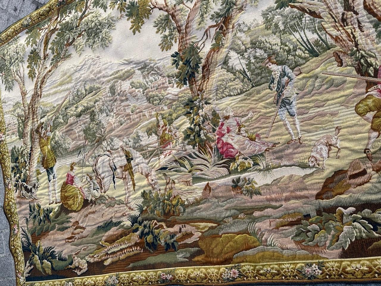 Grazioso arazzo jacquard Halluin francese in stile Aubusson 
