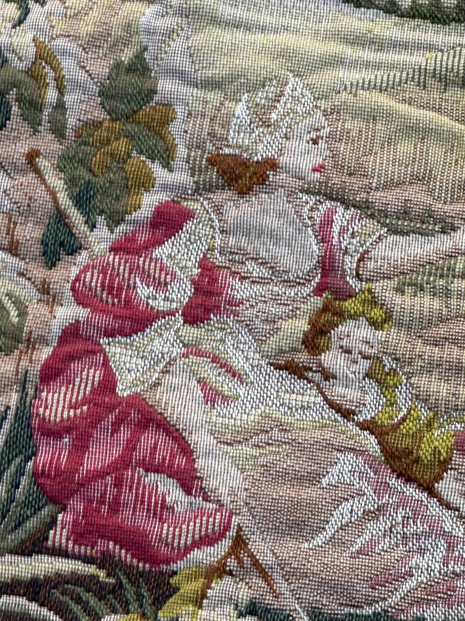 Grazioso arazzo jacquard Halluin francese in stile Aubusson 