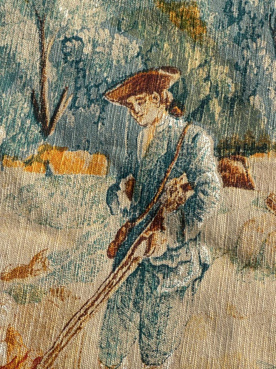 Hübscher französischer Wandteppich im Aubusson-Stil mit Handsiebdruck 