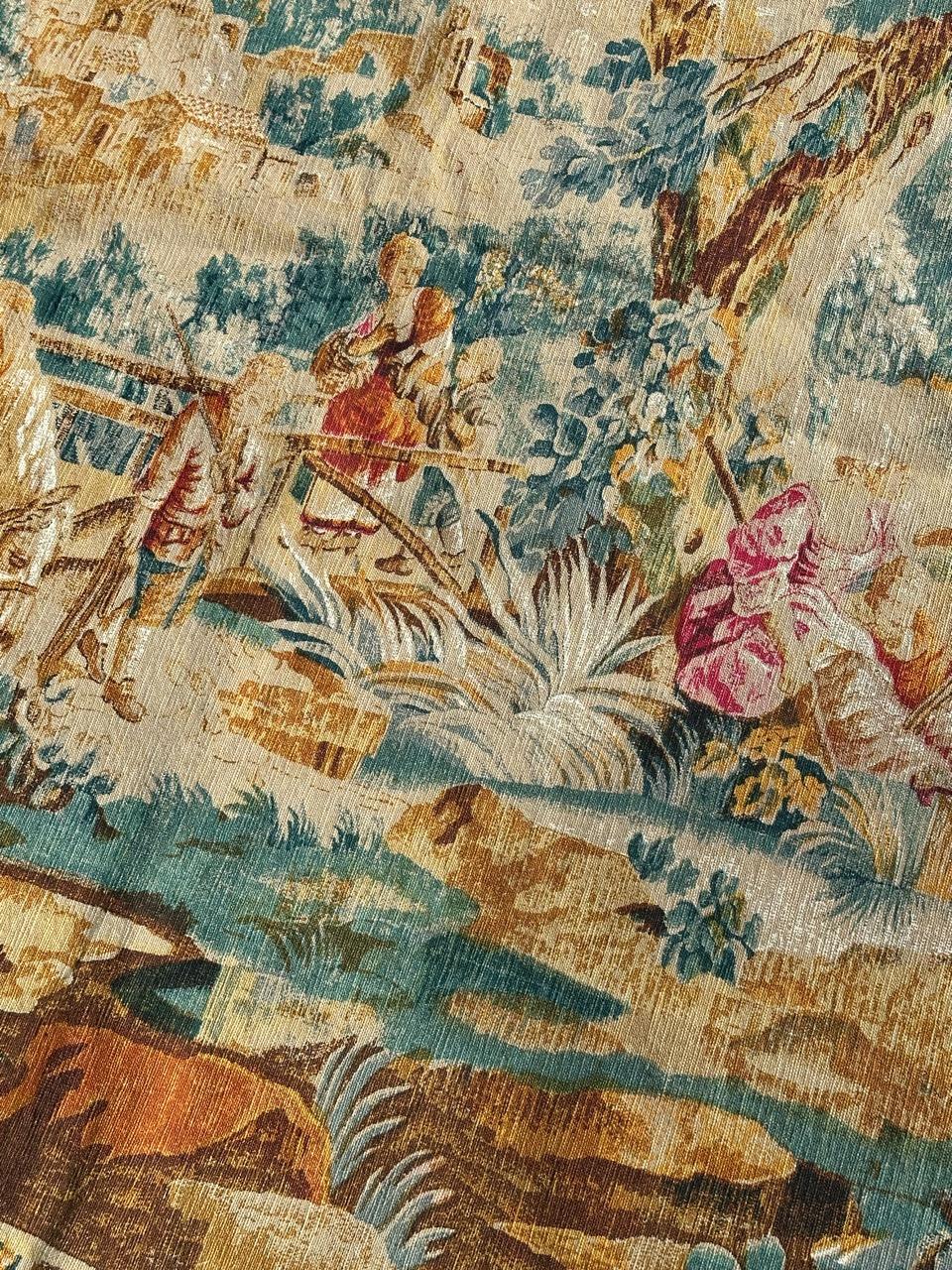 Hübscher französischer Wandteppich im Aubusson-Stil mit Handsiebdruck 