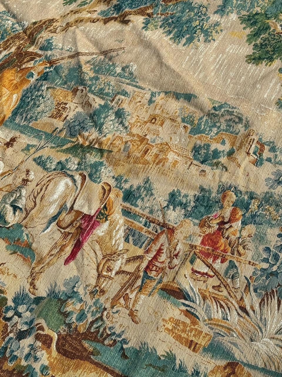 Hübscher französischer Wandteppich im Aubusson-Stil mit Handsiebdruck 