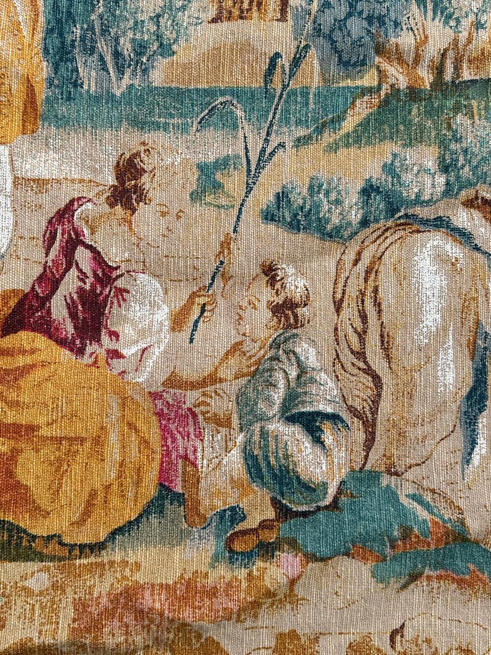 Hübscher französischer Wandteppich im Aubusson-Stil mit Handsiebdruck 