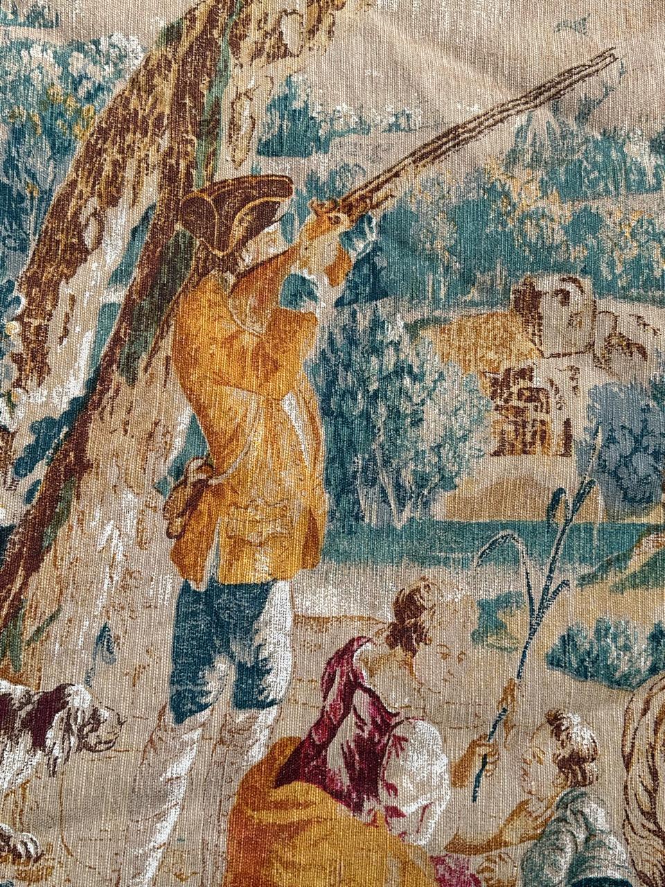 Hübscher französischer Wandteppich im Aubusson-Stil mit Handsiebdruck 