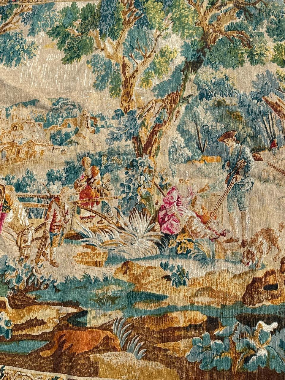 Hübscher französischer Wandteppich im Aubusson-Stil mit Handsiebdruck 