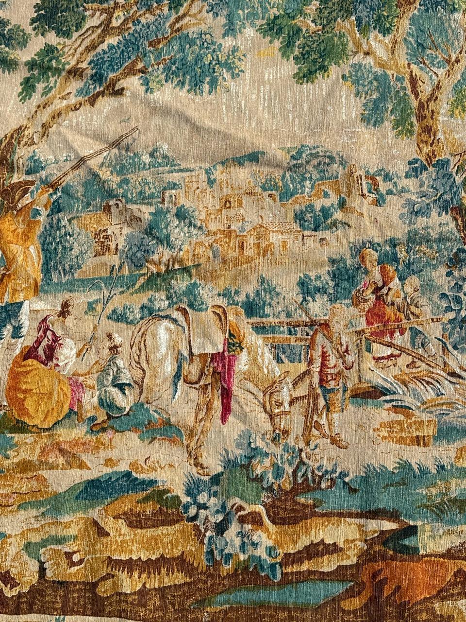 Hübscher französischer Wandteppich im Aubusson-Stil mit Handsiebdruck 