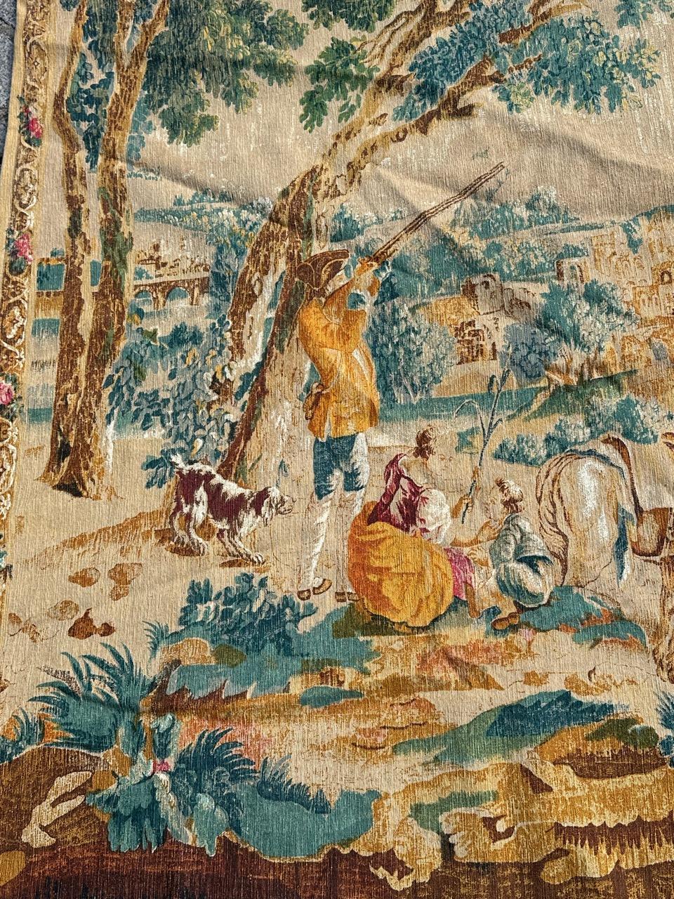 Hübscher französischer Wandteppich im Aubusson-Stil mit Handsiebdruck 