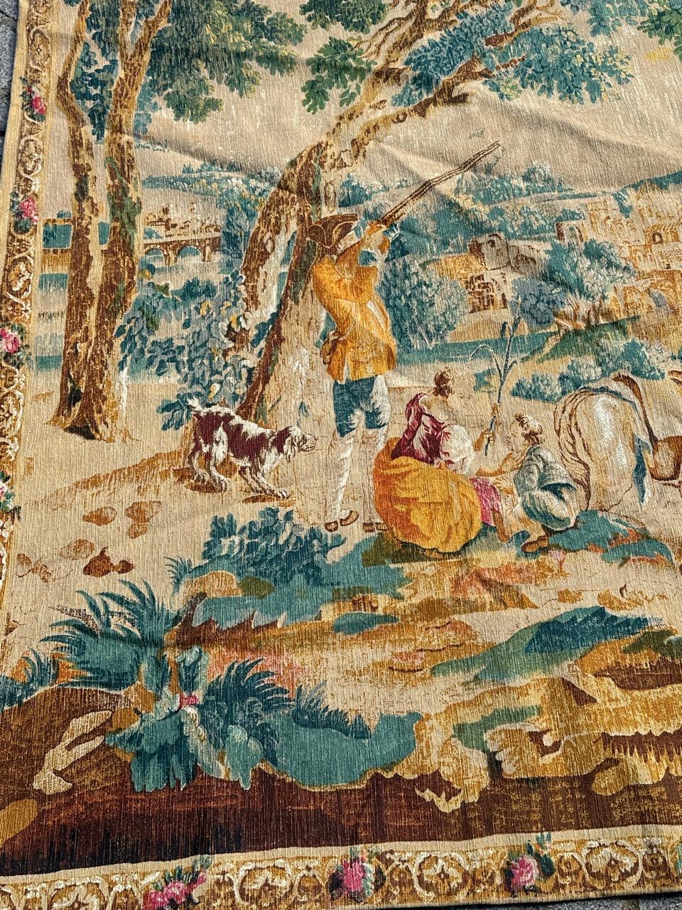 Hübscher französischer Wandteppich im Aubusson-Stil mit Handsiebdruck 