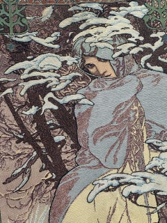 Pretty French Aubusson Style Jacquard Tapestry « Winter By Alphonse Mucha»