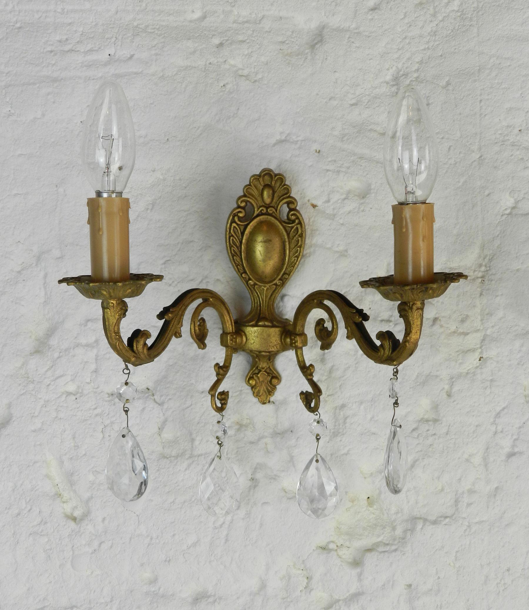 Metal Pretty French Chandelier & Matching Wall Sconces For Sale