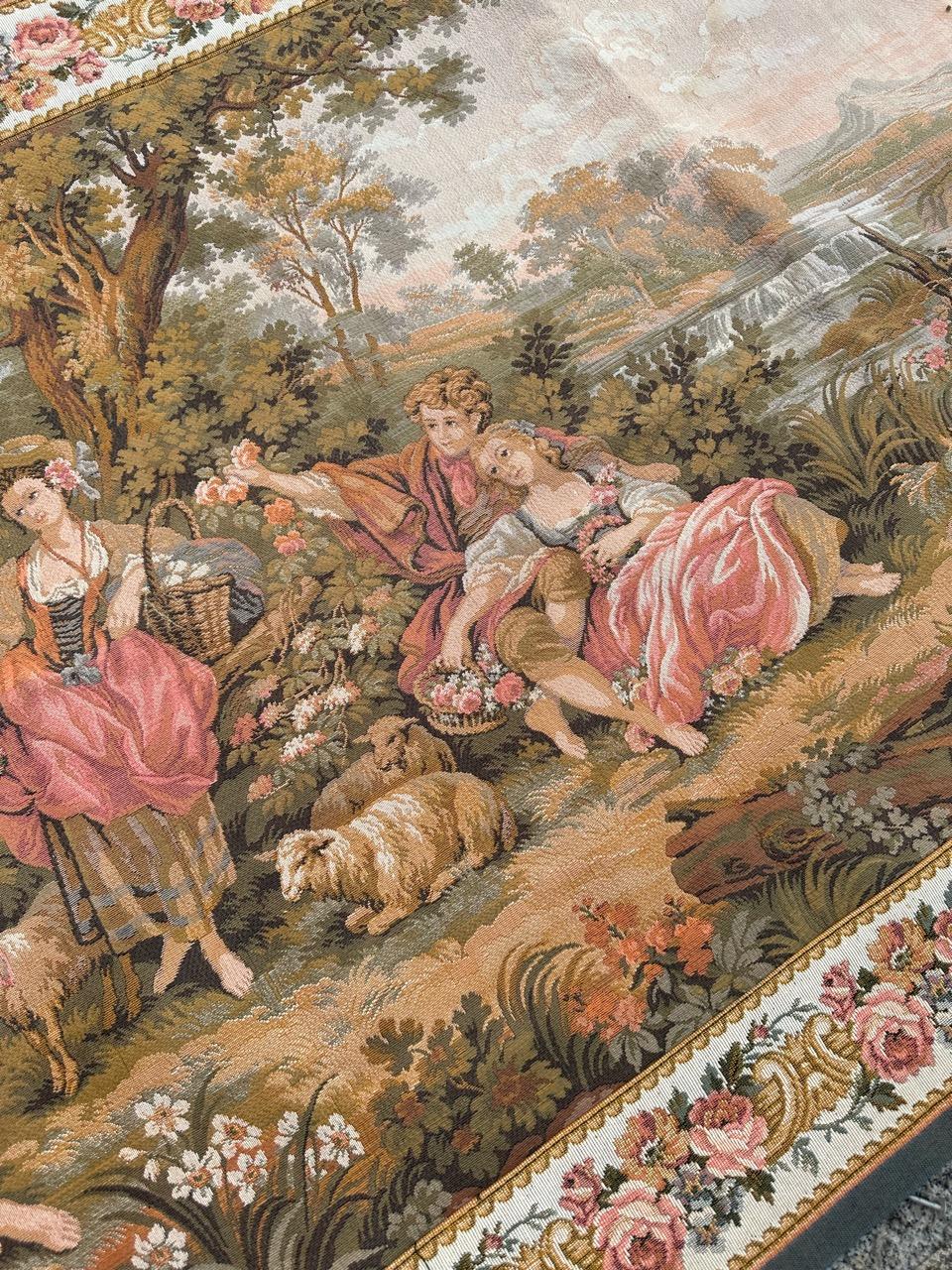 Bobyrug’s Pretty French « rendez-vous galant » Design Jaquar Tapestry In Excellent Condition For Sale In Saint Ouen, FR