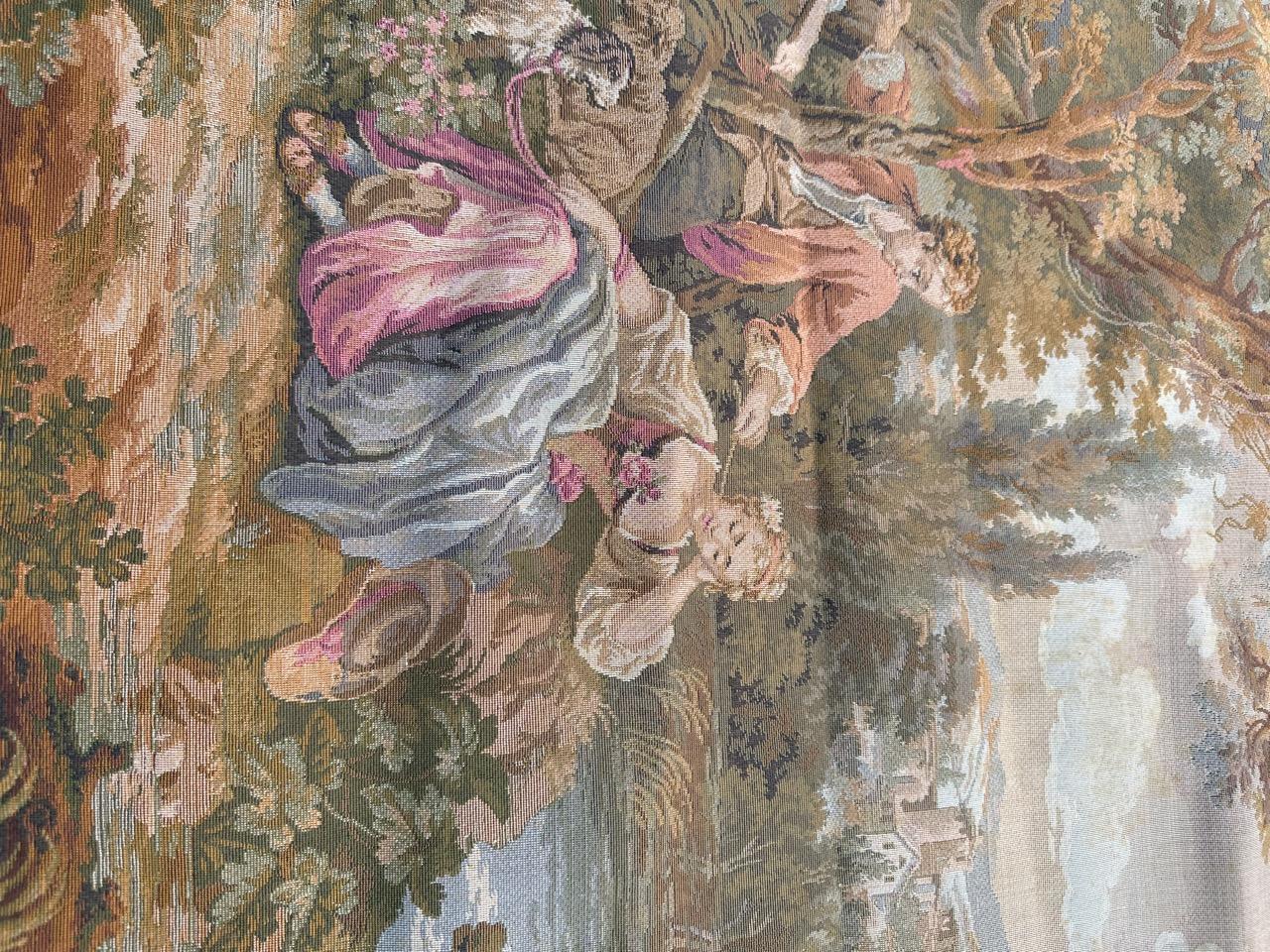 Bobyrug's Pretty French Gallant Scene Jaquar Tapestry (Tapisserie Jaquar) en vente 2