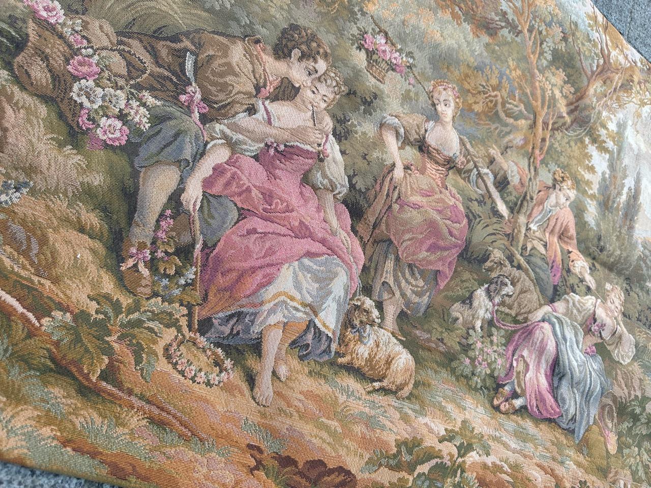 Bobyrug's Pretty French Gallant Scene Jaquar Tapestry (Tapisserie Jaquar) en vente 4