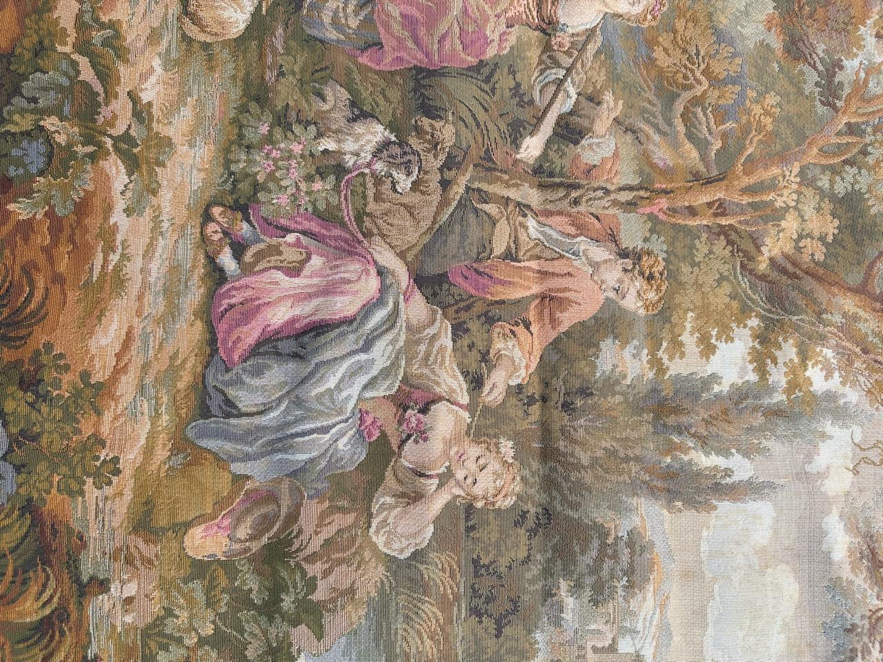 Français Bobyrug's Pretty French Gallant Scene Jaquar Tapestry (Tapisserie Jaquar) en vente