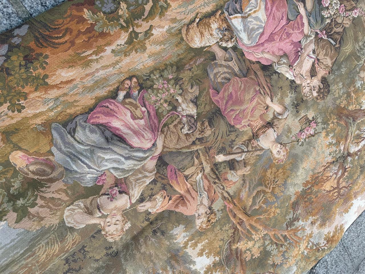 20ième siècle Bobyrug's Pretty French Gallant Scene Jaquar Tapestry (Tapisserie Jaquar) en vente
