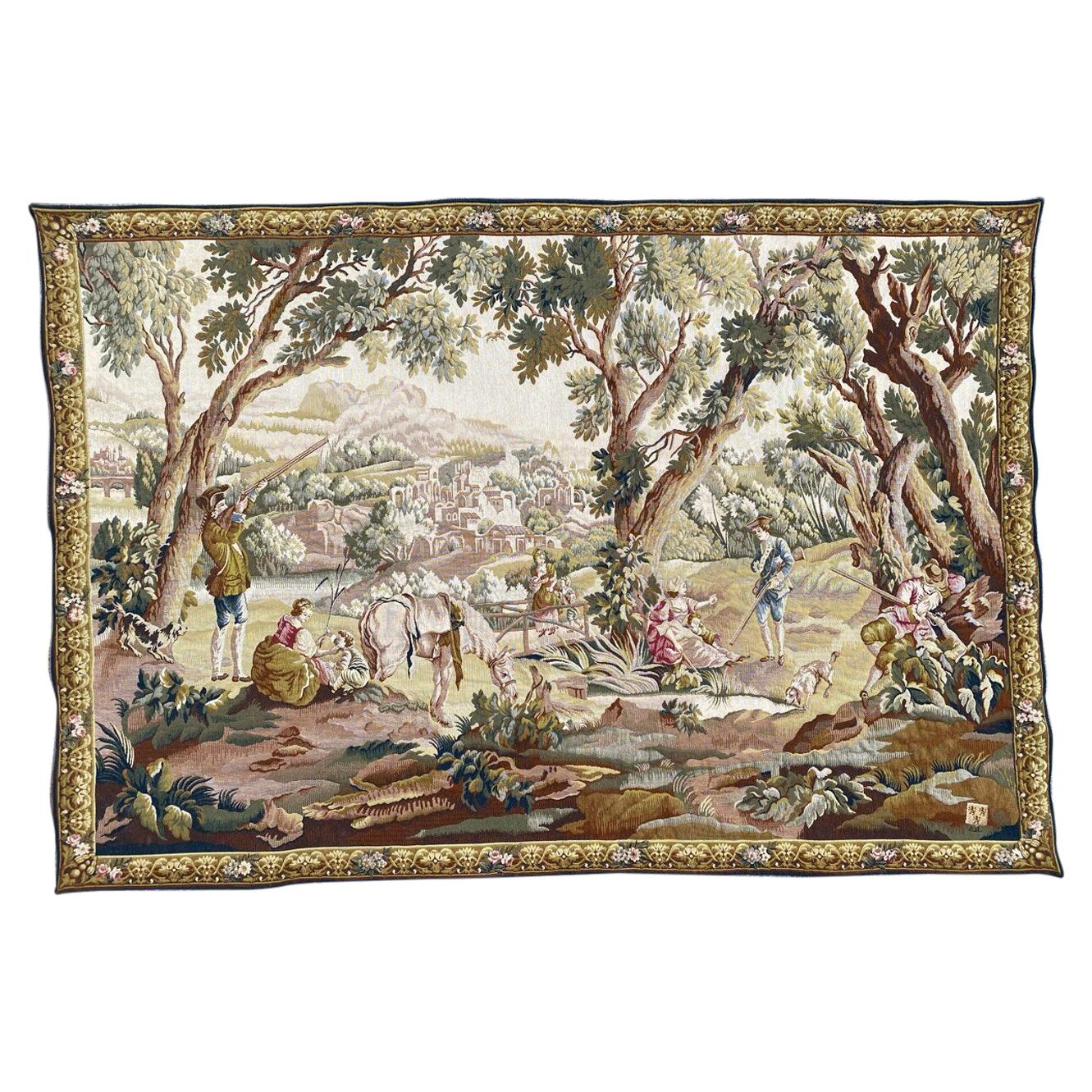 Pretty French Halluin Jaquar Tapestry, Aubusson Style For Sale