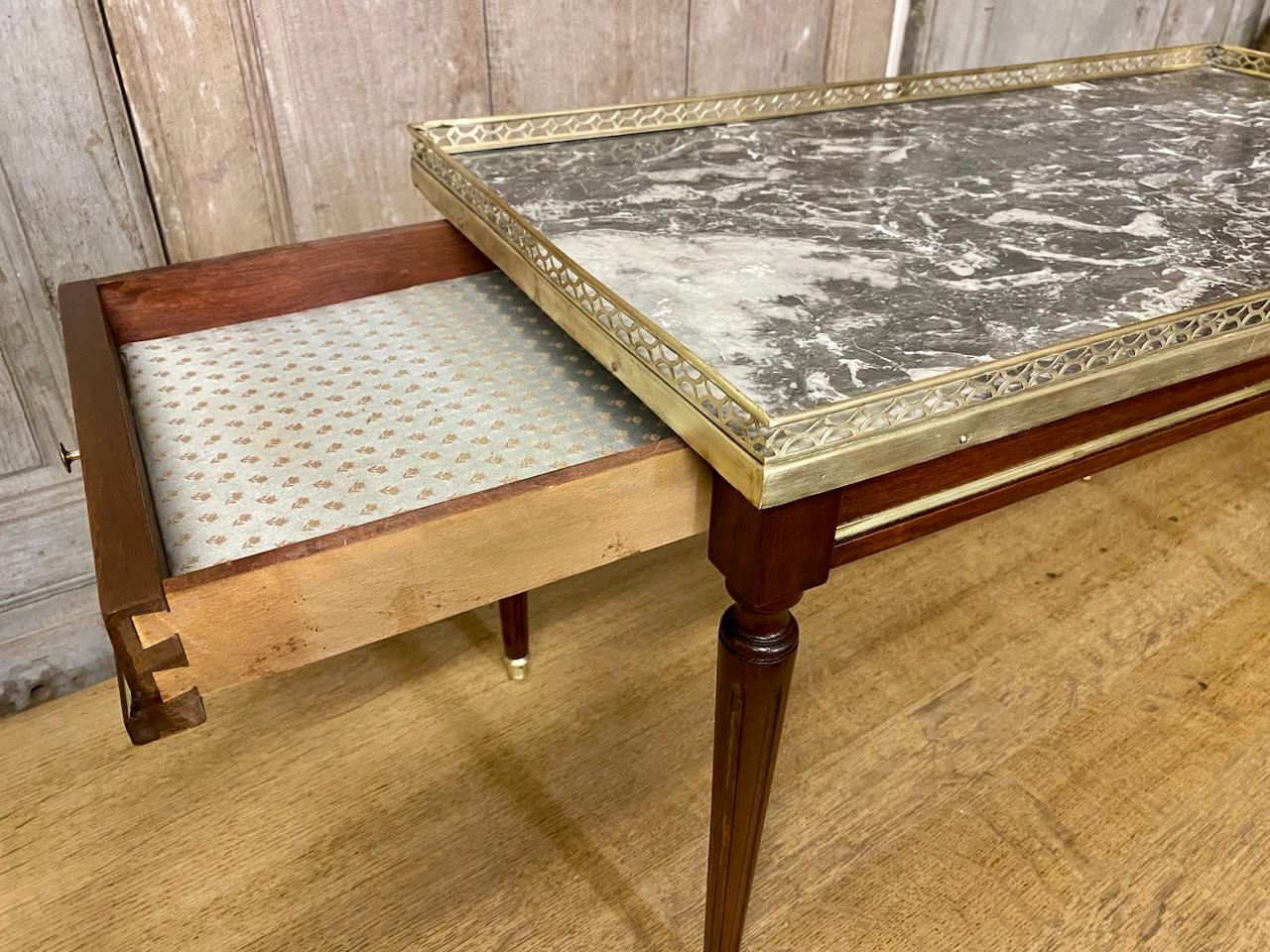 Mahogany Pretty French Louis XVI Coffee Table with Drawer