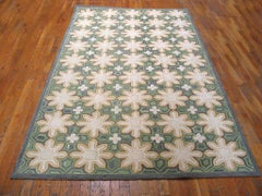 Pretty Green Color with Star Pattern Contemporary Handmade American Hooked Rug