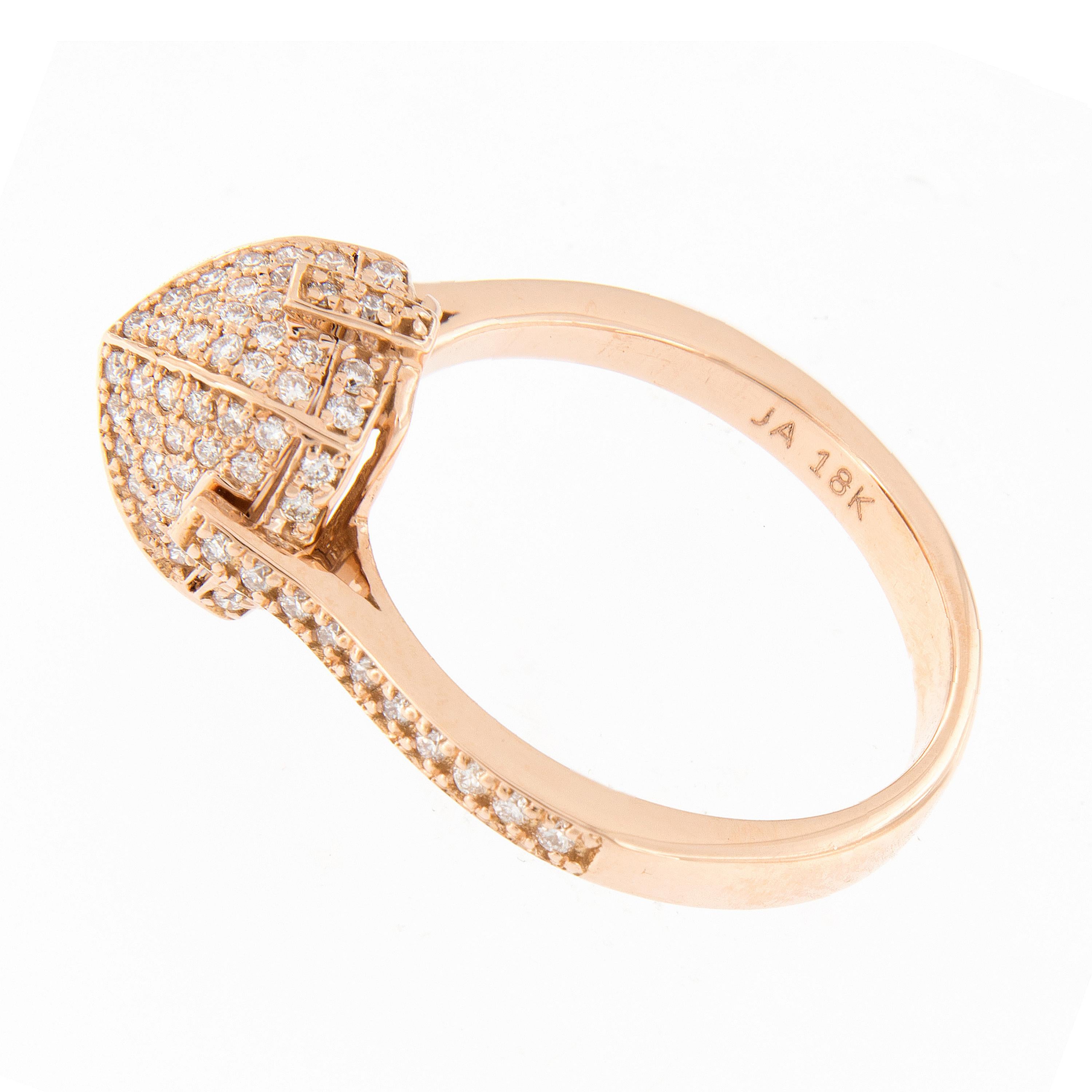 Striking 18k rose gold sugarloaf design ring pave set with diamonds. Ring designed by Goshwara from New York. Ring size 6.5. Top of ring measures 9mm x 9mm. Marked Goshwara

Diamond 0.56 cttw F-G VS 