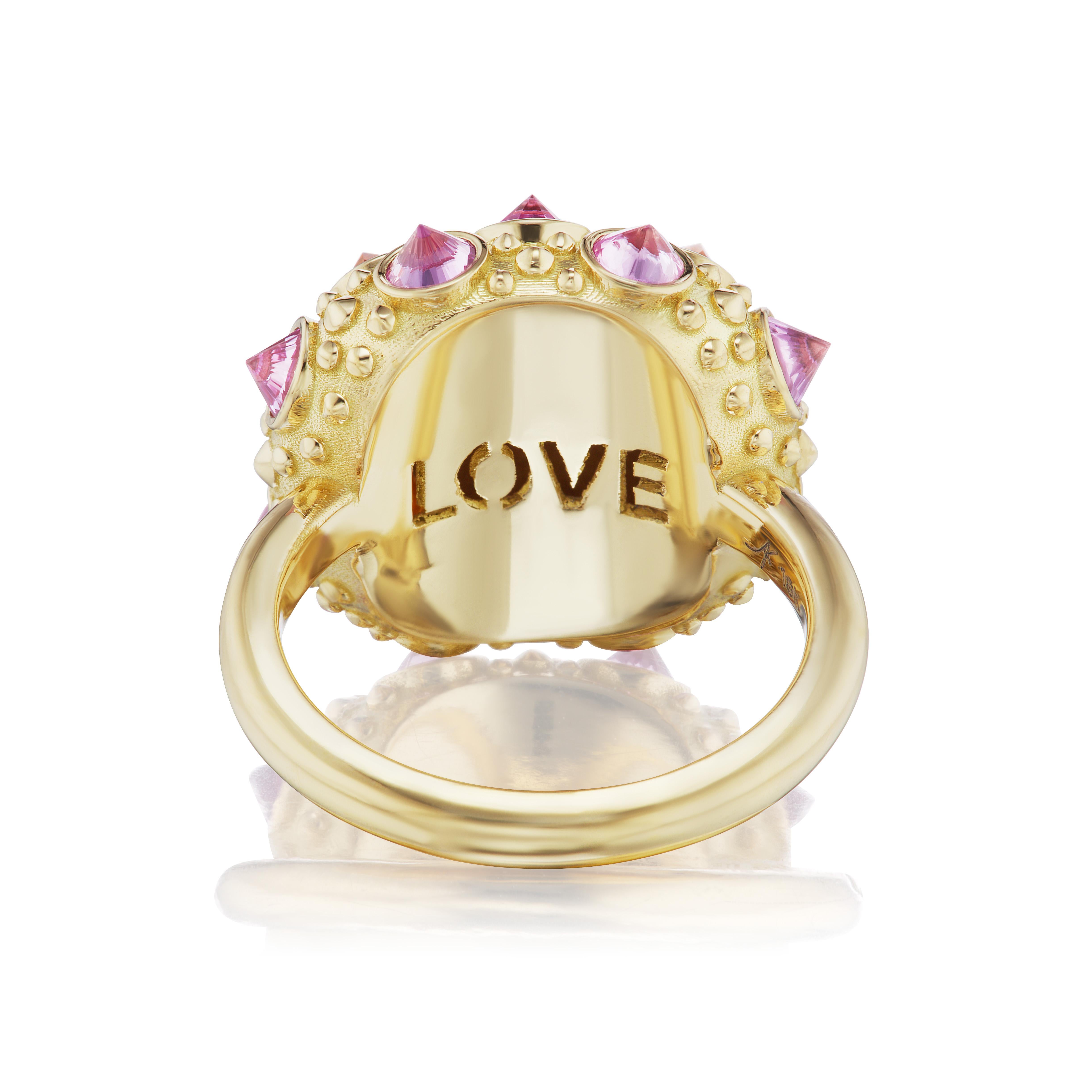 Contemporary AnaKatarina Gold, Garnet, and Pink and Orange Sapphire 'Pretty in Pink' Ring For Sale
