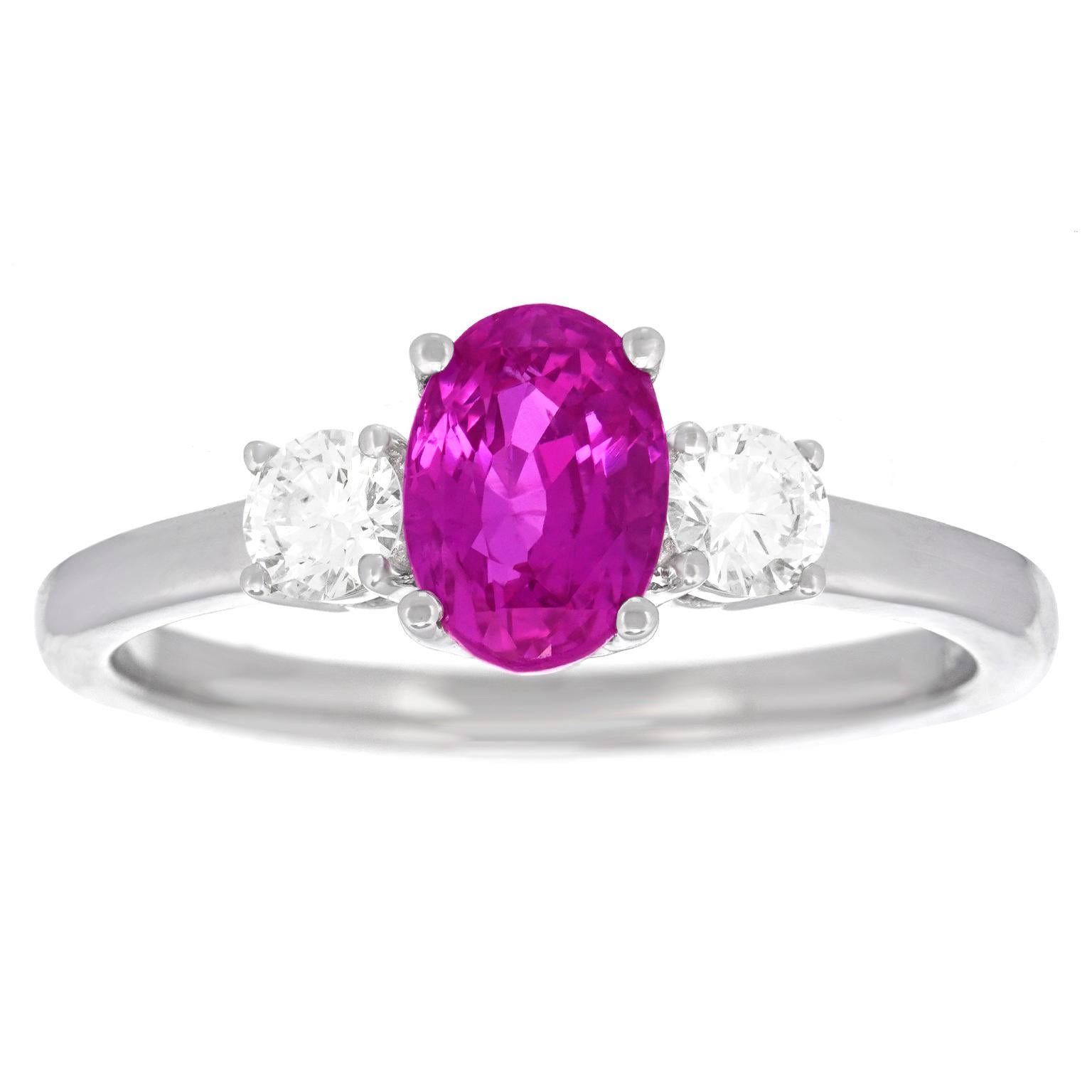 Oval Cut Pretty in Pink Sapphire & Diamond Ring For Sale