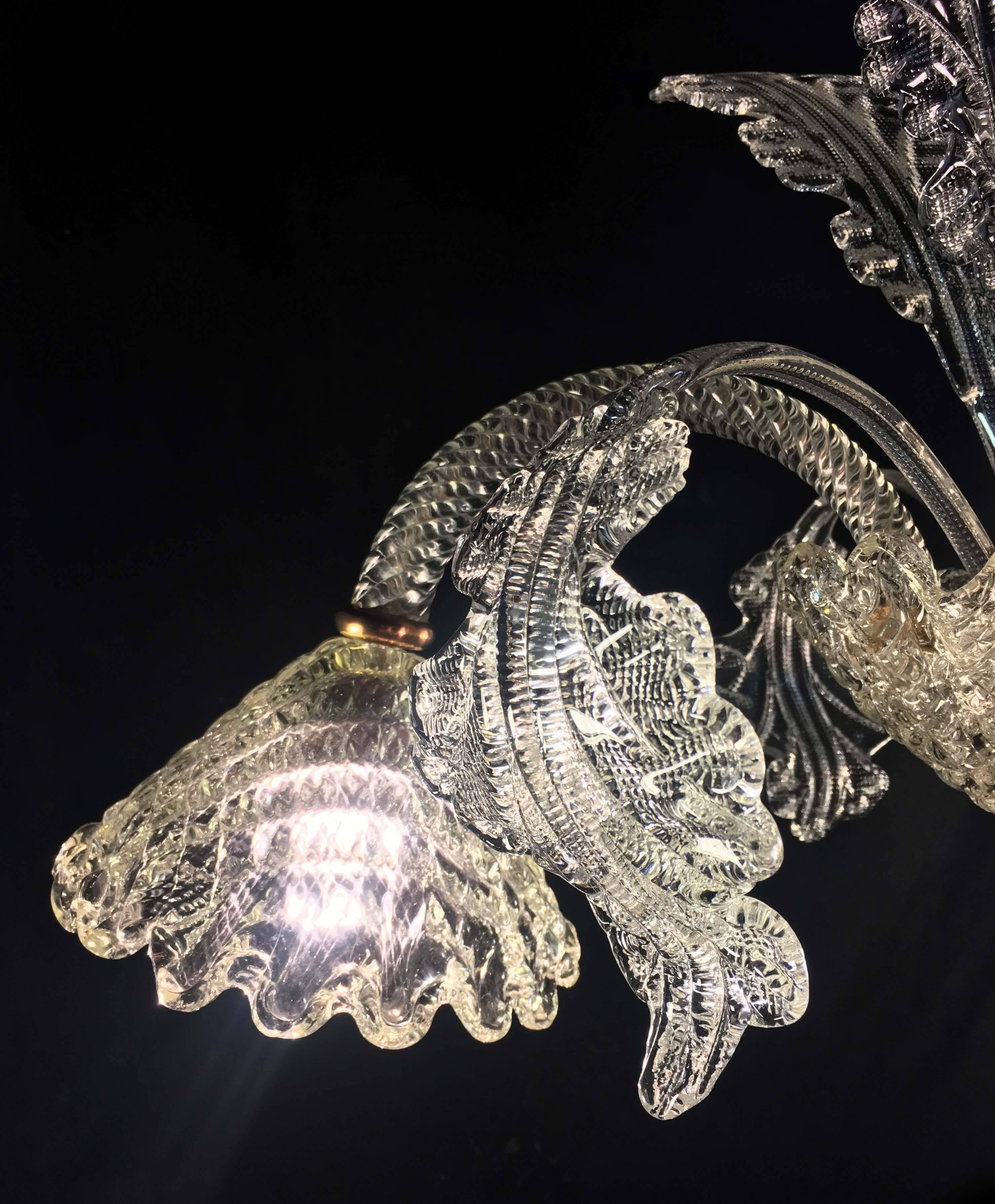 Pretty Italian Chandelier by Ercole Barovier, Murano, 1940 For Sale 4