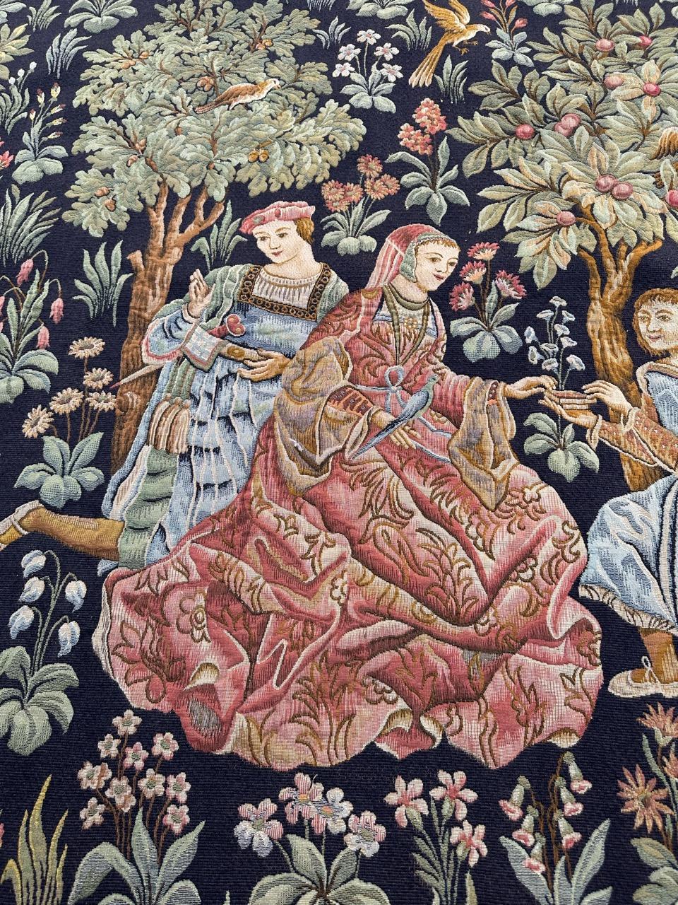 French Bobyrug’s Pretty Jaquar Tapestry Aubusson Museum Style Medieval Design For Sale