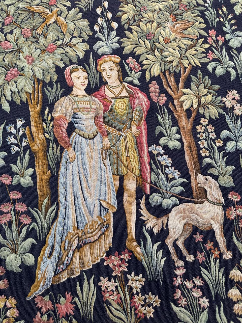 Bobyrug’s Pretty Jaquar Tapestry Aubusson Museum Style Medieval Design In Excellent Condition For Sale In Saint Ouen, FR