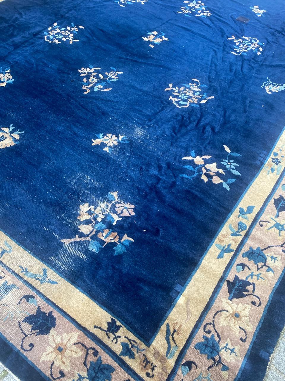 Chinoiserie Bobyrug’s Pretty Large Antique Chinese Art Deco Rug For Sale