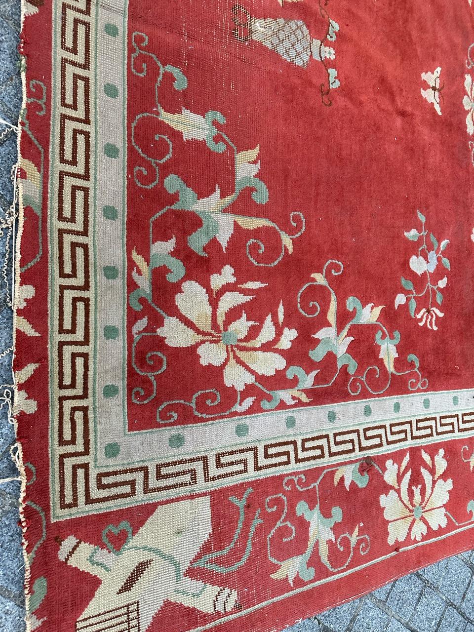 Bobyrug's Hübscher großer antiker chinesischer Art-Deco-Teppich (Handgeknüpft) im Angebot