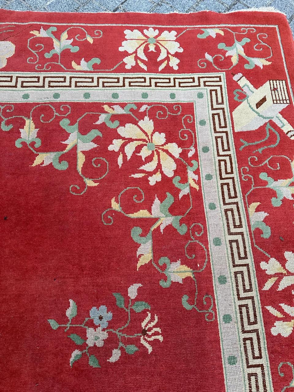 Bobyrug's Hübscher großer antiker chinesischer Art-Deco-Teppich (Baumwolle) im Angebot