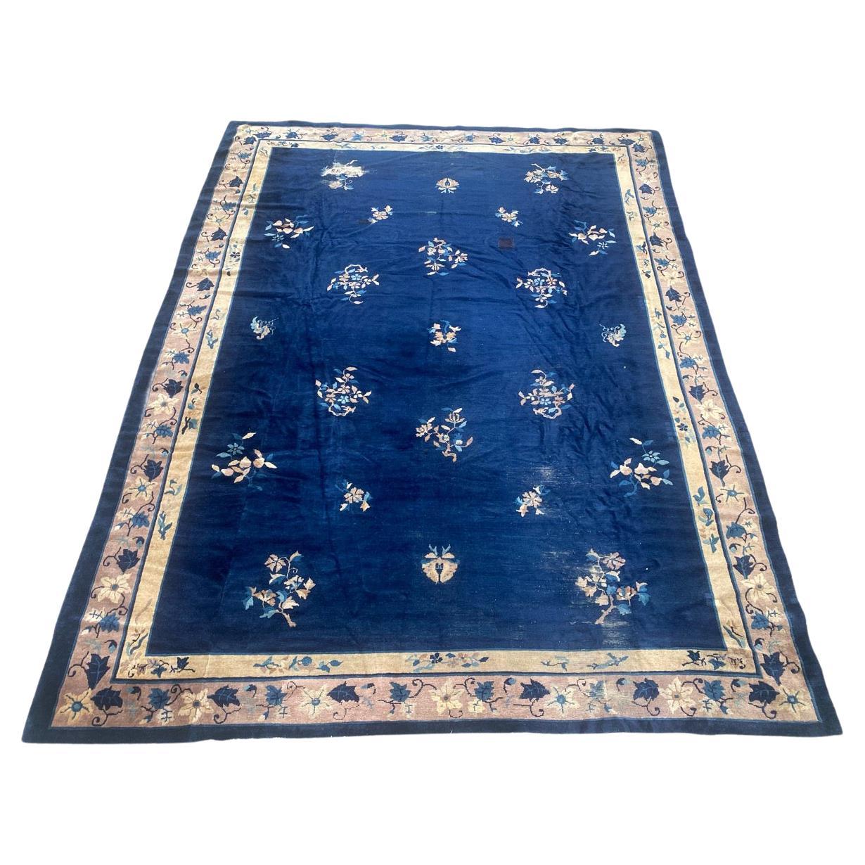 Bobyrug’s Pretty Large Antique Chinese Art Deco Rug For Sale