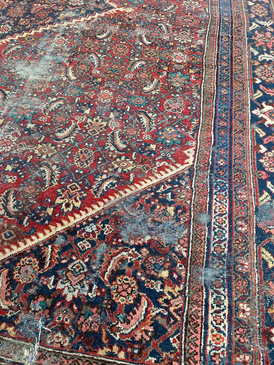 19th Century Bobyrug’s Pretty large antique Distressed mahal rug  For Sale