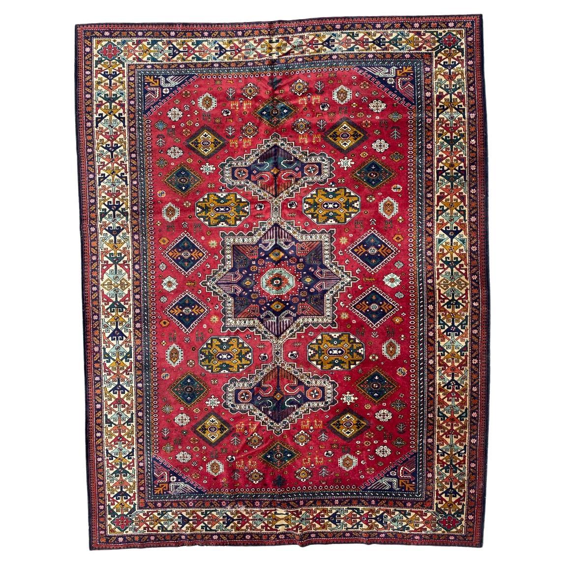 Bobyrug's Pretty Large Vintage Caucasian Azerbaïdjan Rug (Joli grand tapis caucasien vintage d'Azerbaïdjan)