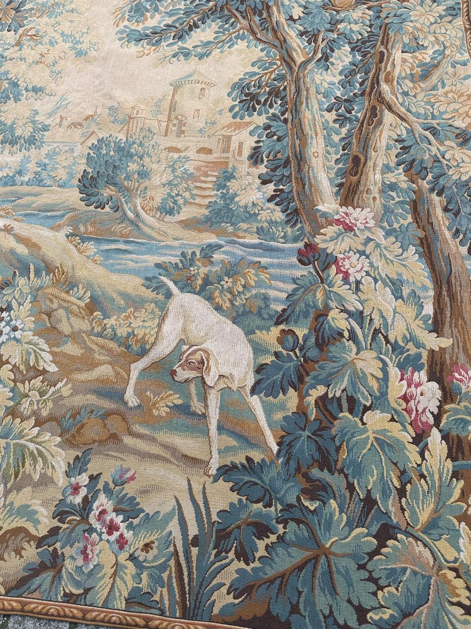 Pretty large vintage French Aubusson style Jacquard Tapestry  « dog on standby» For Sale 7