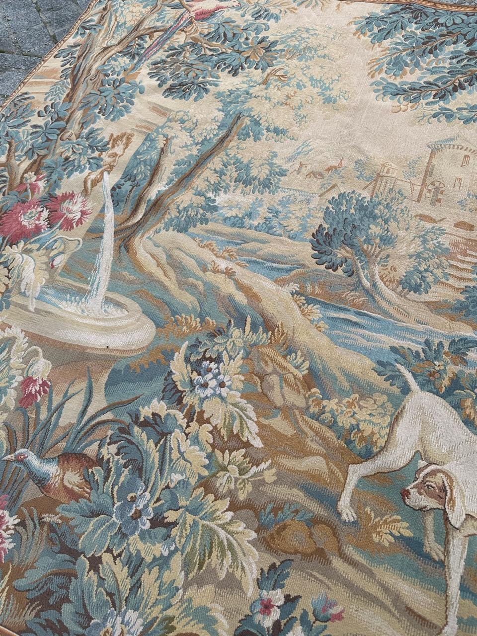 Pretty large vintage French Aubusson style Jacquard Tapestry  « dog on standby» For Sale 8