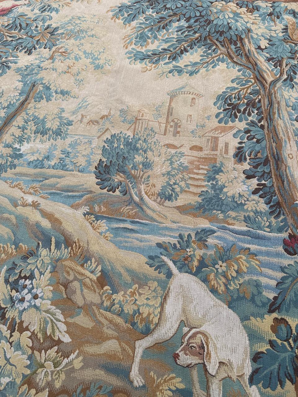 Pretty large vintage French Aubusson style Jacquard Tapestry  « dog on standby» For Sale 9
