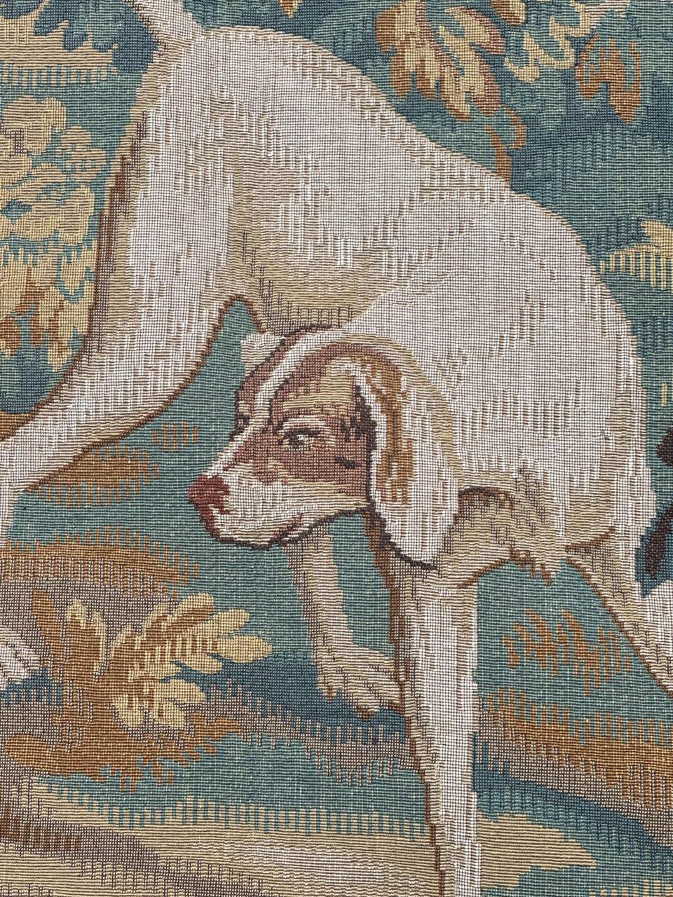 Pretty large vintage French Aubusson style Jacquard Tapestry  « dog on standby» For Sale 11