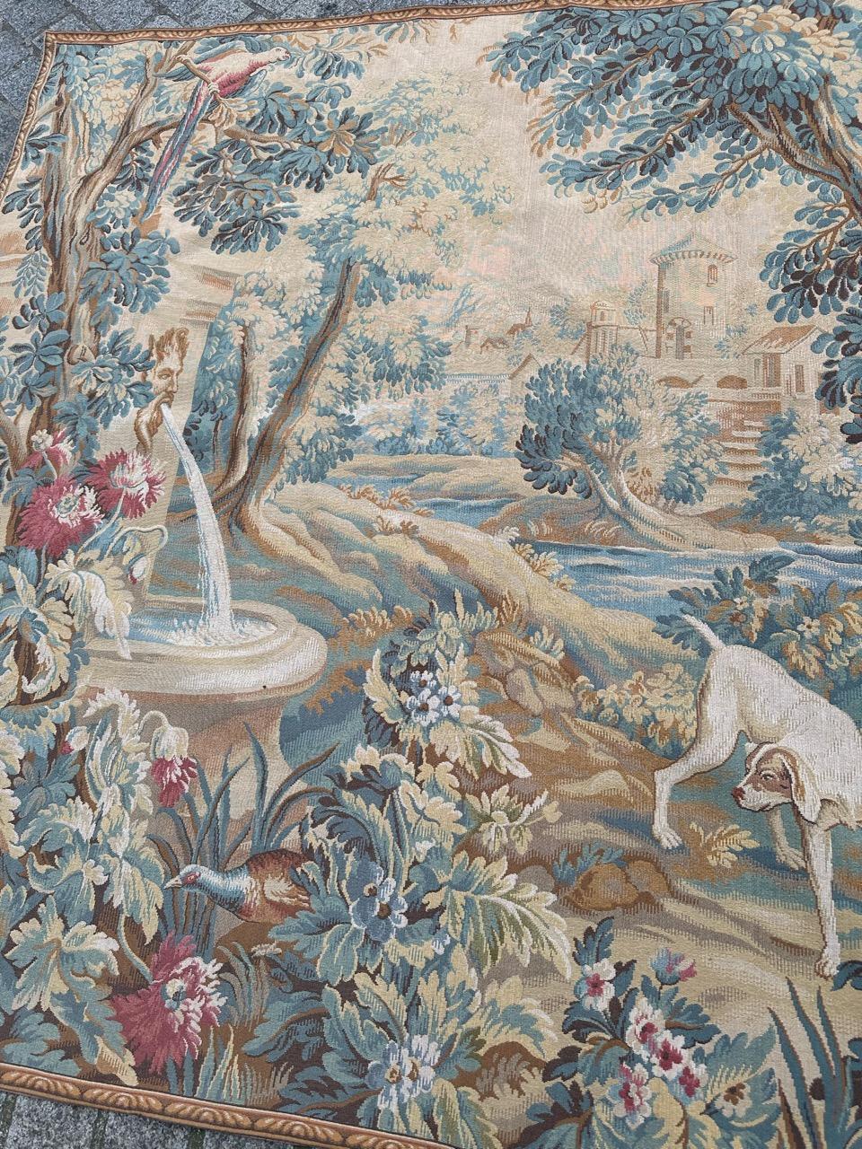 Machine-Made Pretty large vintage French Aubusson style Jacquard Tapestry  « dog on standby» For Sale